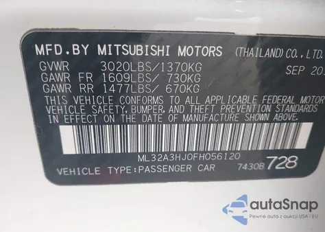 2015 Mitsubishi Mirage De from USA, damaged, VIN ML32A3HJ0FH056120